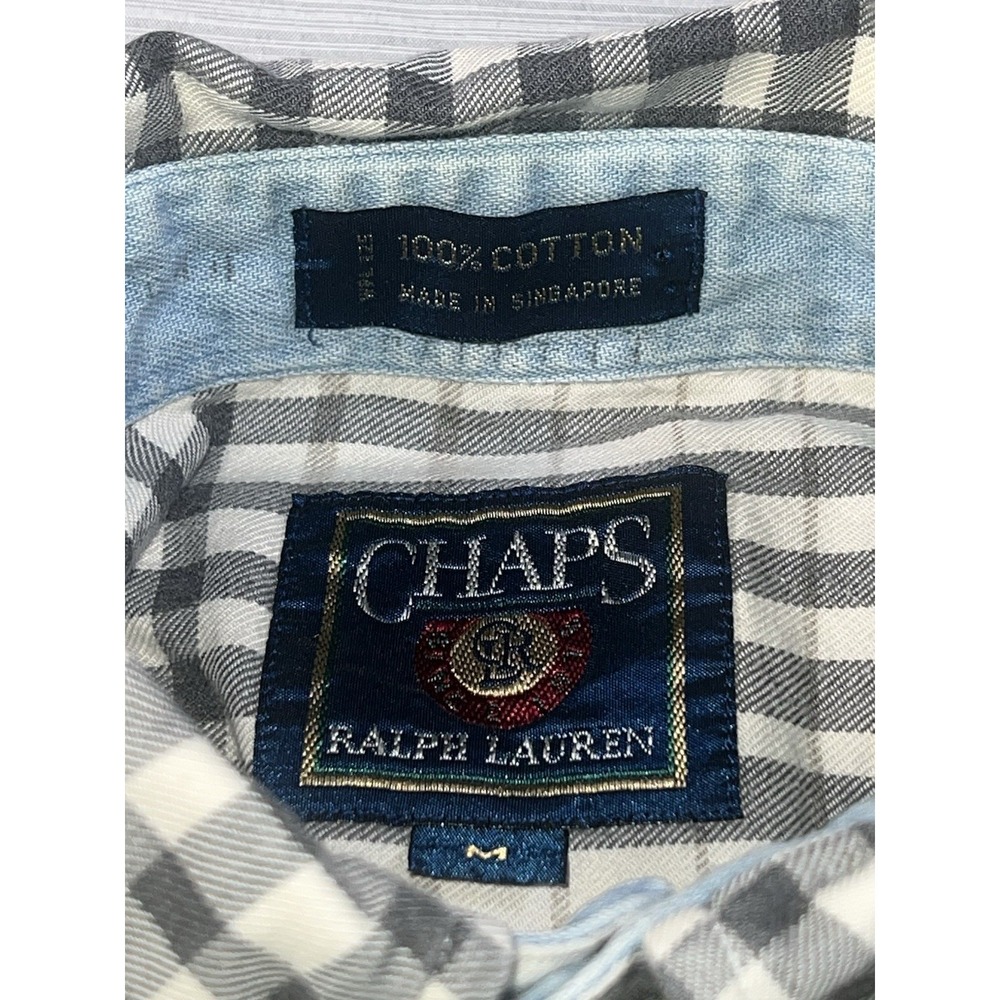 Chaps Ralph Lauren Button Down Shirt Mens Medium Gray Plaid Long Sleeve Cotton - Picture 7 of 9